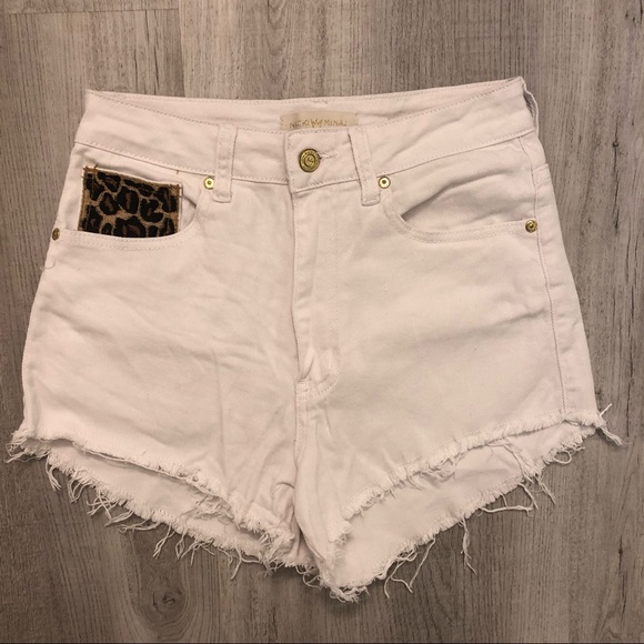 Nicki Minaj high rise cheetah jean denim shorts - Picture 1 of 4